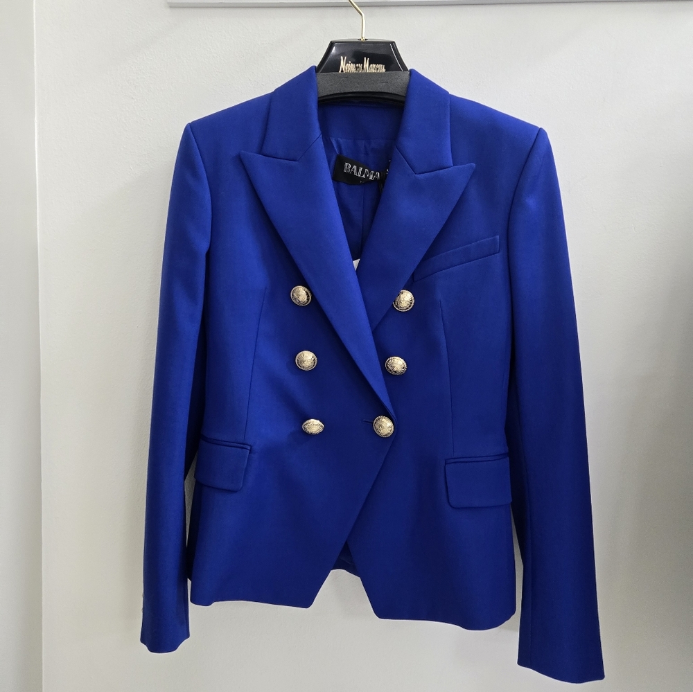 Balmain Wool Blazer NWT Royal Blue Size 42 US 10
